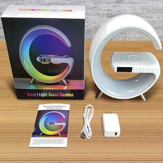 Smart G Shaped LED Lamp Wireless Charger Bluetooth Speaker Atmosphere Lamp With Clock App