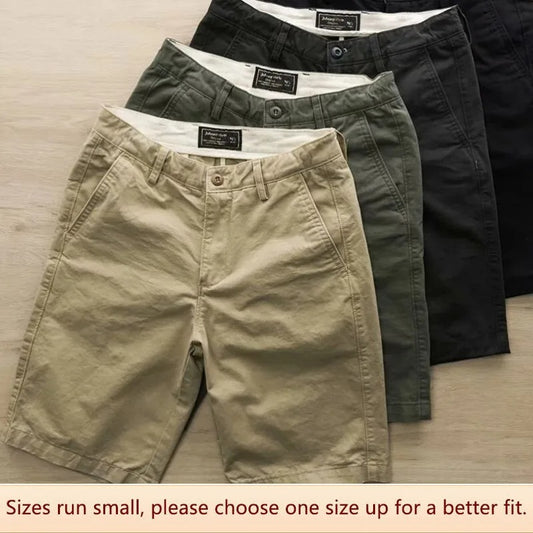 Summer Men Casual Shorts Trendy Pure Cotton Solid Color Workwear (0001)