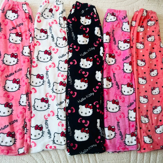 Hellokitty Cartoon Pajama Y2K Women Fall/winter Fluffy Warm Granny Trousers