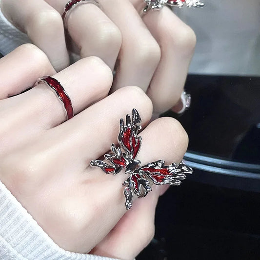 Punk Gothic Women's Red Butterfly Ring High Class Luxury Ring Opening Adjustable