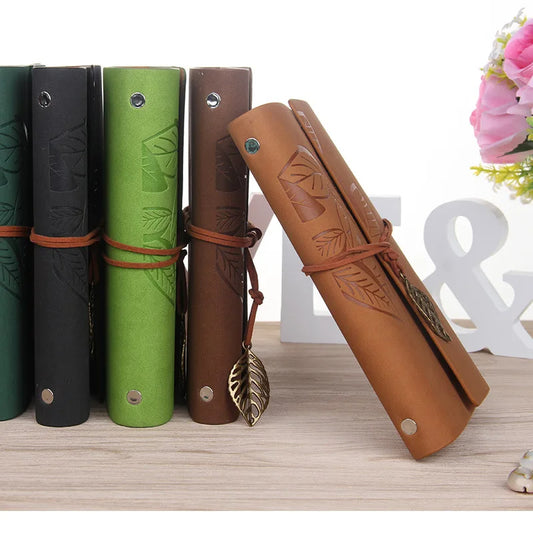 Retro Leaf Notebook: A stylish PU leather journal perfect for school, office, or travel.