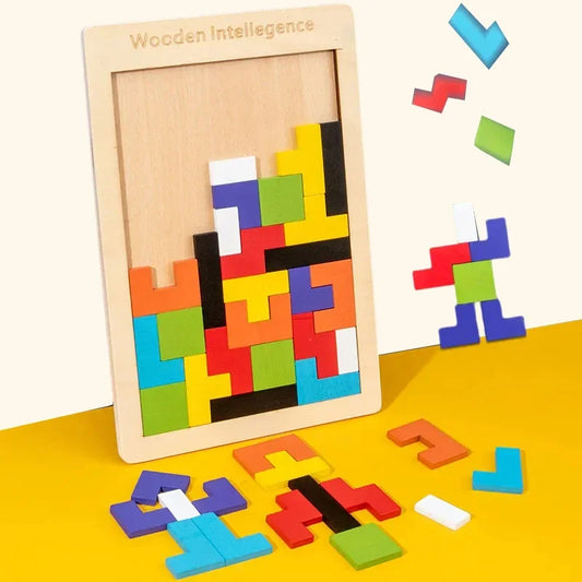3D Wooden Puzzle Toy Color Shape Cognition Brain Games for Children Wood Jigsaw Puzzles Toys Tangrams for Children Kids